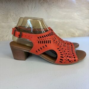 Rilasarre Orange Leather Open Toe shoes Chunky Heels Open Toe Shoes size 39 8